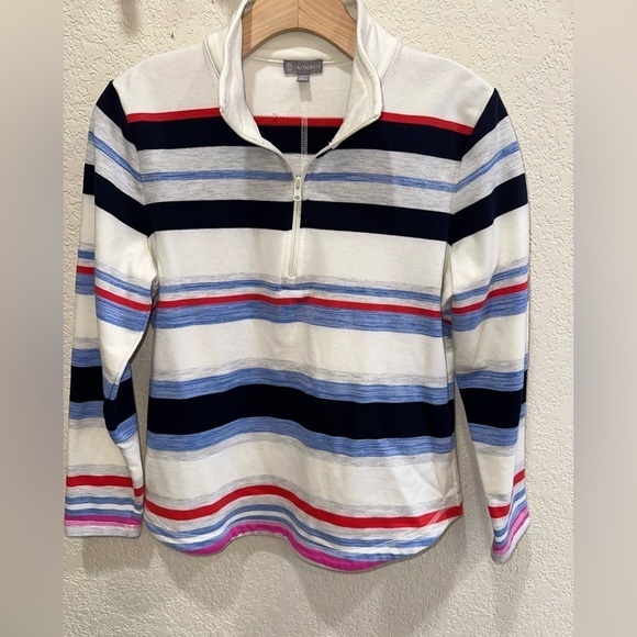 2 for $26 T by Talbots Cozy Crush Striped Half Zip Mockneck Pullover MP - Picture 1 of 7